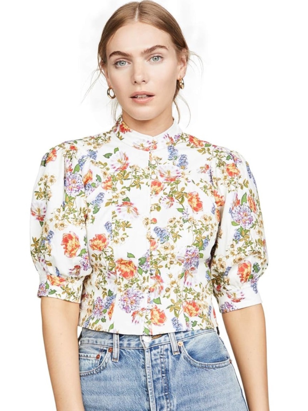 Marissa Webb Floral Jules Top Puff-Sleeve